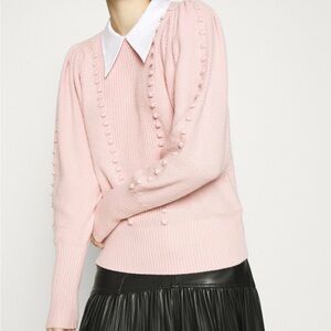 TED BAKER Aledina pink knit long cuff collar mockable jumper